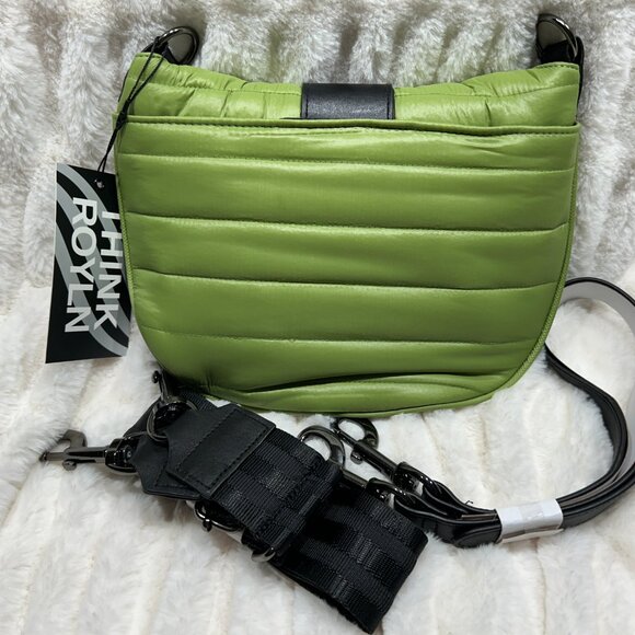 NWT Think Royln Downtown Crossbody - Shiny Deep Olive Green Quilted - Picture 2 of 7